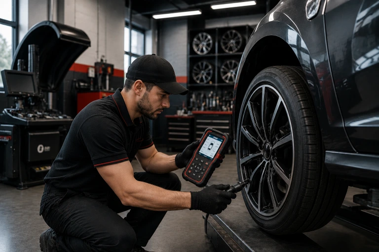TPMS sensor being reprogrammed